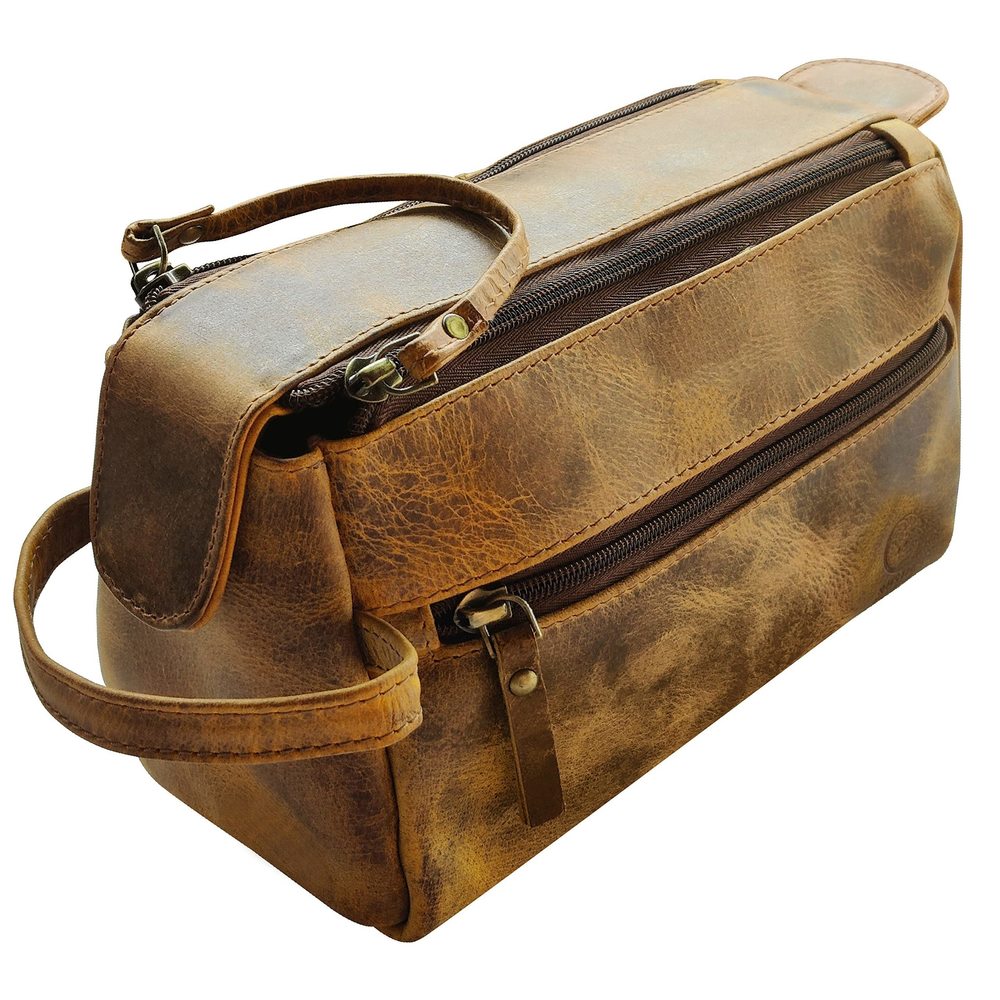 Leather Toiletry Bag For Men - Hygiene Organizer Travel Dopp Kit (antique✋